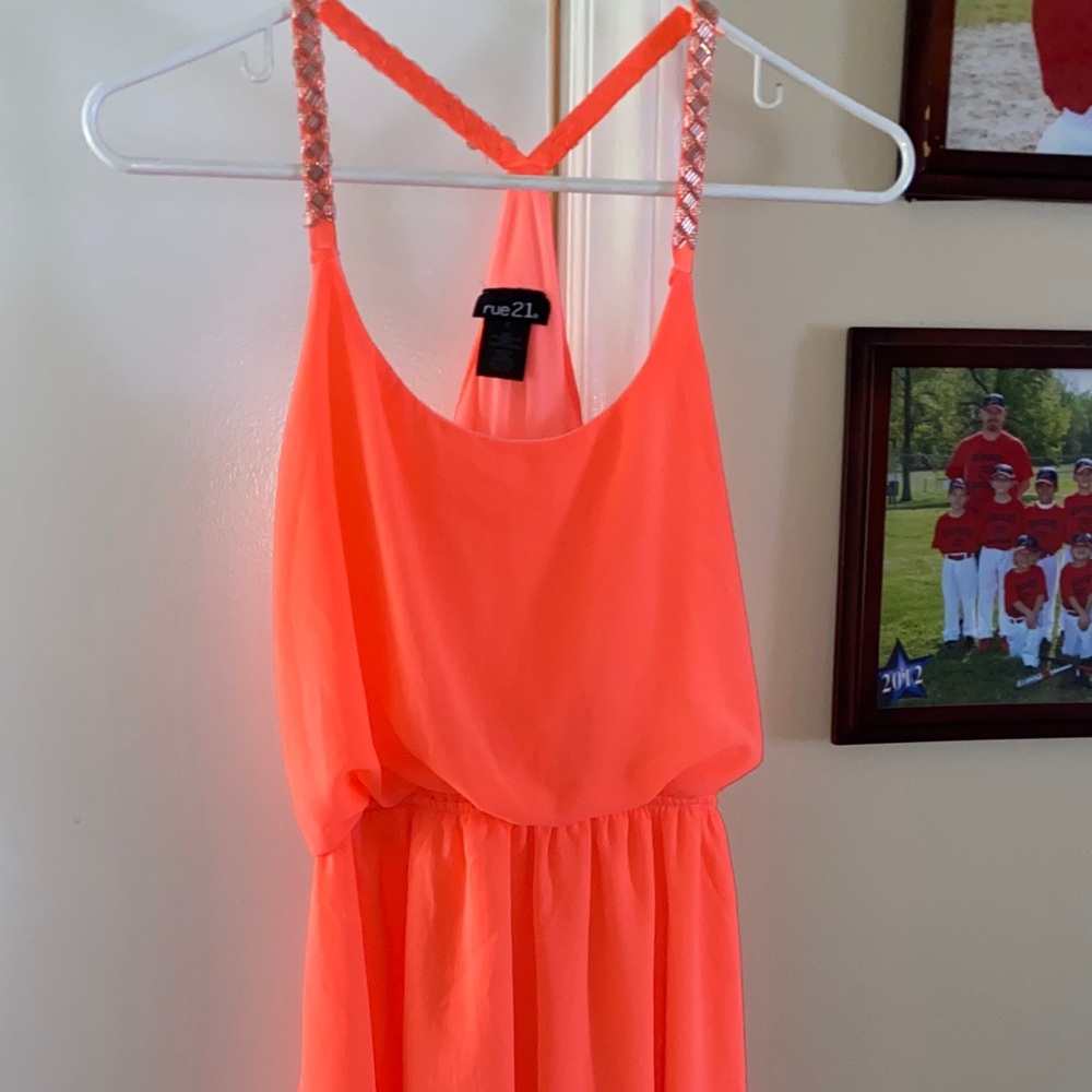 Coral dress.